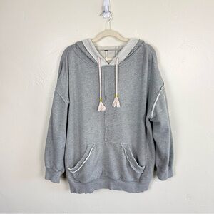 Free People Gray Oversized Hoodie Raw Hem Distressed Lounge Sweatshirt Boho